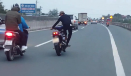 Hết hồn với thanh niên vừa chạy Exciter vừa lạng lách, nhảy nhót trên quốc lộ