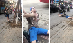 Hà Nội: Thanh niên Tây lăn ra đường 'tập bơi' sau khi hút thử thuốc lào