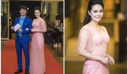 Sao mai Lương Nguyệt Anh diện đầm trễ nải khoe vòng 1, sánh bước cùng Xuân Bắc