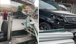 Xe ba gác chở tôn húc vỡ đầu 'xế hộp' Lexus ở Quảng Ninh