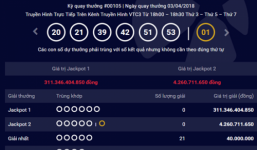 Kết quả xổ số Vietlott hôm nay 5/4/2018: Hơn 311 tỷ sẽ về tay ai?