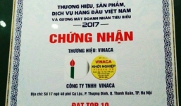 Chứng nhận Vinaca đạt Top 10 Thương hiệu hàng đầu Việt Nam không còn giá trị