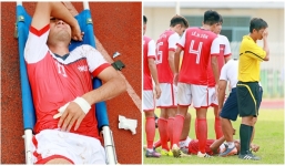Trọng tài Việt tái mặt, quay đi vì cầu thủ chấn thương ghê rợn