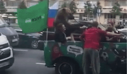 'Đặc sản' World Cup tại Nga: Gấu diễu hành trên ô tô, chơi kèn vuvuzela