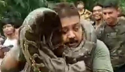 Tạo dáng chụp ảnh với trăn, người đàn ông suýt bị siết cổ đến chết