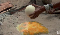 Nhờ nấu giúp quả trứng đà điểu, người đàn ông đinh ninh bà lão sẽ dùng chảo không ngờ bà đổ hết trứng lên cát