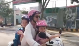 Chia tay chồng Tây, Hồng Nhung một mình lái xe máy đưa con đi học