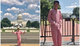 Hoài Linh mặc áo bà ba, đi dép tông thăm quan nhà Trắng