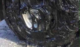 Nắng nóng đỉnh điểm toàn cầu, nhựa đường chảy bọc kín bánh xe tải