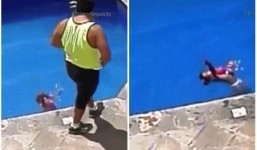 Kinh hãi clip cha dượng ném con gái 3 tuổi xuống bể bơi đến chết