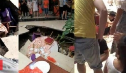 Hy hữu: Đang ăn cỗ cưới, nền nhà bất ngờ sập lún khiến 6 người chui tọt xuống hố