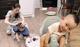 Không chỉ được chăm sóc, con trai Bella còn được hot mom Hằng Túi tự tay cắt tóc, tân trang ngoại hình