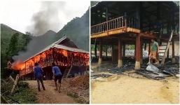 Bà hỏa ghé thăm, nhà gỗ nghiến 800 triệu đồng ở Điện Biên bị thiêu rụi