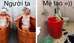Người ta tắm bồn gỗ thông sang chảnh, mẹ nhà tôi thích ngụp lặn trong xô để 'tẩy uế tháng cô hồn' thế này đây