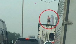 Hà Nội: Phát hiện một cô gái vô tư nhảy múa trên thùng container đang chạy tốc độ cao