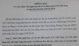 Nhà trường cho sinh viên nghỉ học để cổ vũ Olympic Việt Nam đá trận bán kết ASIAD 2018
