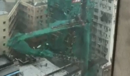 Kinh hoàng cảnh cần cẩu rơi xuống từ tòa nhà 22 tầng xuống đất trong siêu bão Mangkhut tại Hong Kong