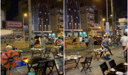 Nhóm thanh niên cầm bàn ghế của quán nhậu hỗn chiến gây náo loạn đường phố Sài Gòn 