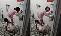 Cô bé được cư dân mạng gọi yêu là 'Chị gái quốc dân' khi quỳ xuống làm ghế cho em đứng đánh răng