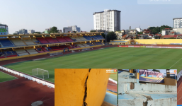 Sân Hàng Đẫy còn nhiều vết nứt chưa được khắc phục trước thềm trận Việt Nam - Campuchia