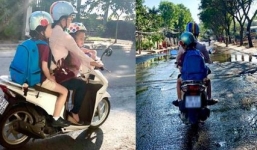 Hồng Nhung chia sẻ ảnh chở con đến trường bằng xe máy vô cùng giản dị, tự động viên bản thân