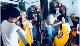 Người hâm mộ đứng ngồi không yên trước hình ảnh Nhã Phương mặc váy bầu đi quay hình cùng ông xã