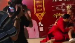 Mai Ngô ngã sấp mặt khi đang chụp ảnh trong sự kiện