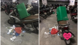 Để giữa lối đi trong hầm chung cư, chiếc xe Air Blade nhận được bài học nhớ đời