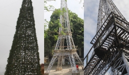 Ngắm cây thông Noel làm từ hàng vạn cây hành và tháp Eiffel bằng tre độc đáo xứ Nghệ