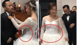 Bà xã Tiến Đạt lộ bụng to bất thường trong đám cưới tại tư gia