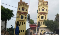 Nhà 5 tầng ở Hà Nam vừa xây đã nghiêng ngả khiến người dân lo sợ