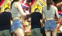 Đi lễ chùa đầu năm, nhiều cô gái mặc trang phục xộc xệch, thiếu vải gây nhức mắt