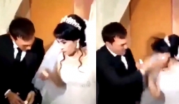 Bị trêu chọc, chú rể cục súc thẳng tay tát cô dâu ngay giữa đám cưới
