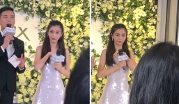 Angelababy hoảng hốt vì sự cố váy sắp tuột trước ống kính
