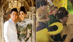 Được chồng tháp tùng, Lâm Khánh Chi ngất xỉu trong đám cưới người yêu cũ