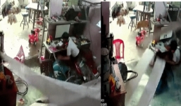 Khoảnh khắc đứng hình: Bồn nước vỡ làm sập mái nhà