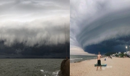 Xôn xao đám mây đen khổng lồ như sà xuống bờ biển xuất hiện tại Sầm Sơn 