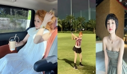 Bất chấp ồn ào cặp đại gia có vợ, Hiền Hồ mặc mát mẻ đi đánh golf, tạo dáng trong G63