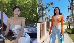 Hoa hậu Lương Thùy Linh dùng khăn làm áo khoe trọn vóc dáng chuẩn từng centimet