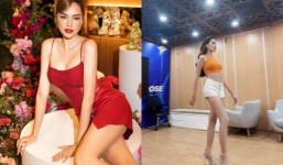 Hoa hậu Lê Hoàng Phương khoe đôi chân dài thẳng tắp trong hậu trường