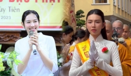 Thùy Tiên gây chú ý mạnh khi xuất hiện tại chùa trong lễ Vu Lan
