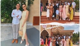 Tăng Thanh Hà khoe 'vẻ đẹp vạn người mê', sánh đôi cùng chồng đi dự tiệc cưới