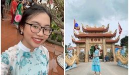 Phương Mỹ Chi diện áo dài, hát tại nhà thờ Tổ của Hoài Linh