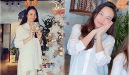 Đàm Thu Trang mặc áo rộng, cẩn thận che chắn vòng hai giữa tin đồn mang thai