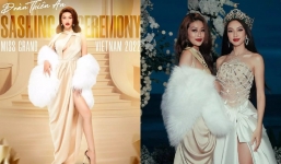 Hoa hậu Thiên Ân 'mất điểm' khi xuất hiện cồng kềnh tại buổi trao sash từ Thuỳ Tiên