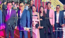 Danh thủ Hồng Sơn gây chú ý khi xuất hiện cùng đại gia Văn Tích tại thảm đỏ ra mắt phim Lật Mặt 6