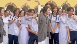 Đông Nhi bất ngờ hóa nữ sinh khi thăm lại trường cũ, sắc vóc mẹ 1 con bất chấp mọi góc quay từ camera thường