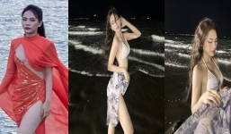 Hoa hậu Mai Phương diện váy xẻ cao thả dáng trước biển, nhan sắc càng nhìn càng cuốn