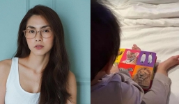 Cậu út nhà Tăng Thanh Hà gần 1 tuổi đã ham mê đọc sách, cận cảnh gương mặt càng thêm ngỡ ngàng 