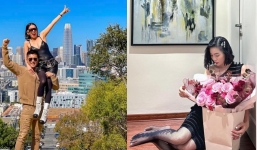 Lệ Quyên được bạn trai nhấc bổng, hạnh phúc khi được nhận hoa trong ngày 20/10 